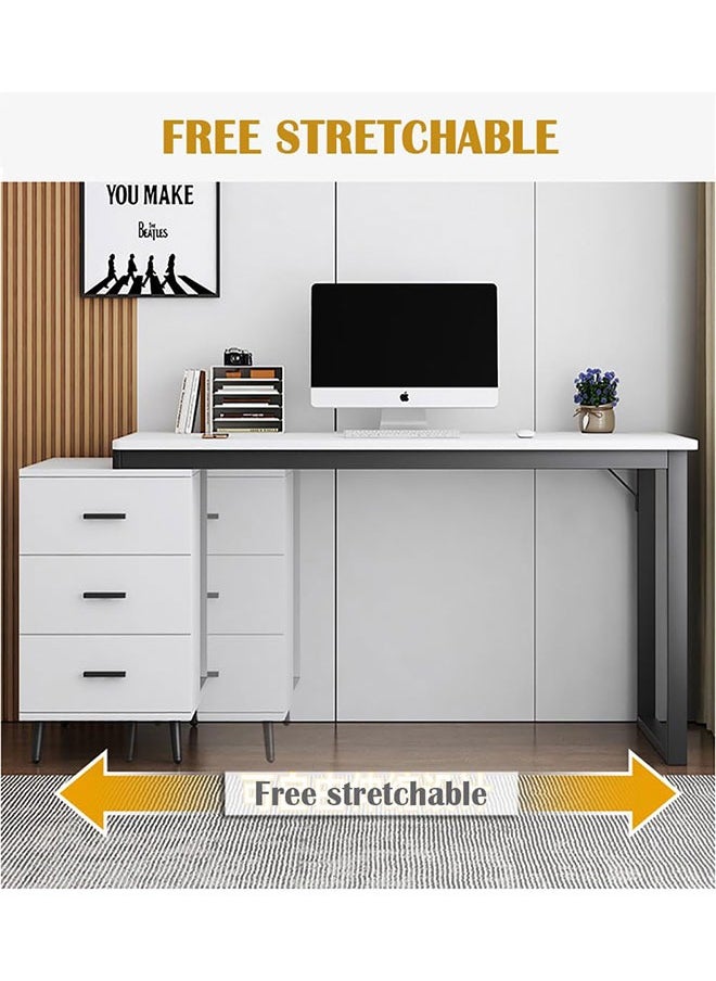 GoldenLike - Computer Desk,120CM Home Office Table,Large Gaming Desk Study Table,Expandable Work Writing Reading Desk with Storage Cabinet,Laptop PC Desk Computer Table,Home Office Workstation - Image 1