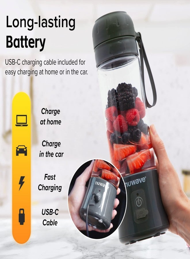 نيو ويف خلاط نيوويف المحمول قابل لإعادة الشحن عبر منفذ USB-C، بست شفرات لسحق الثلج، خالٍ من مادة BPA، سعة 18 أونصة، مثالي لتحضير العصائر أثناء السفر والمكتب والرياضة، لون رمادي داكن. - Image 3