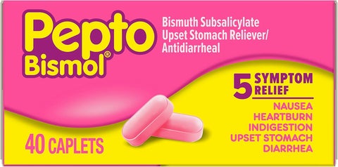 Pepto Bismol Caplets for Nausea, Heartburn, Indigestion, Upset Stomach, and Diarrhea, 5 Symptom Fast Relief in a Convenient Form, 40 ct