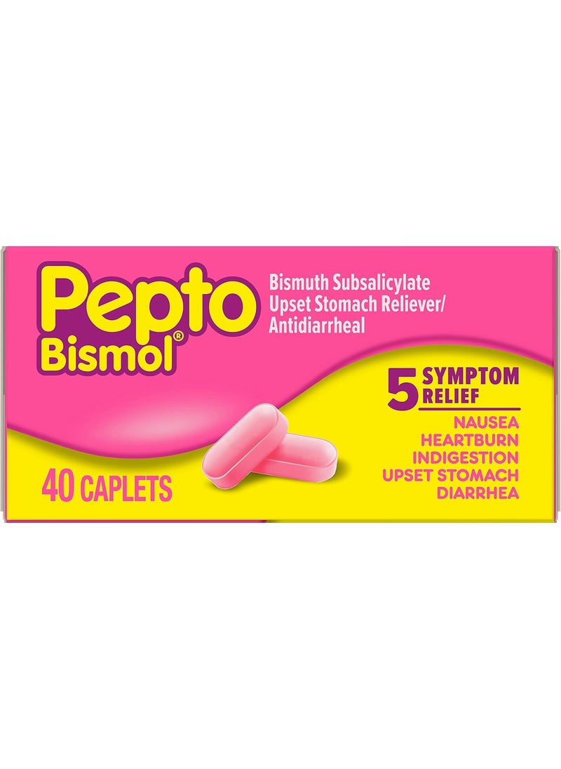 Pepto Bismol Pepto Bismol Caplets for Nausea, Heartburn, Indigestion, Upset Stomach, and Diarrhea, 5 Symptom Fast Relief in a Convenient Form, 40 ct 