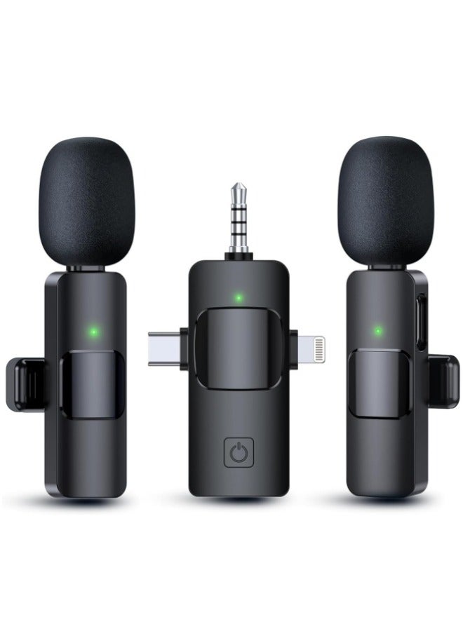 فيكالو 3 في 1 ميكروفونات لافالير لاسلكية 3 في 1 لأجهزة iPhone و iPad و Android والكاميرا، ميكروفون USB-C، بطارية 7 ساعات، ميكروفون صغير مع خاصية تقليل الضوضاء لتسجيل الفيديو، مدونة فيديو، يوتيوب، تيك توك - Image 2