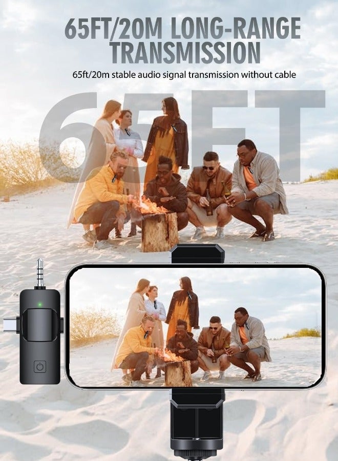 فيكالو 3 في 1 ميكروفونات لافالير لاسلكية 3 في 1 لأجهزة iPhone و iPad و Android والكاميرا، ميكروفون USB-C، بطارية 7 ساعات، ميكروفون صغير مع خاصية تقليل الضوضاء لتسجيل الفيديو، مدونة فيديو، يوتيوب، تيك توك - Image 5