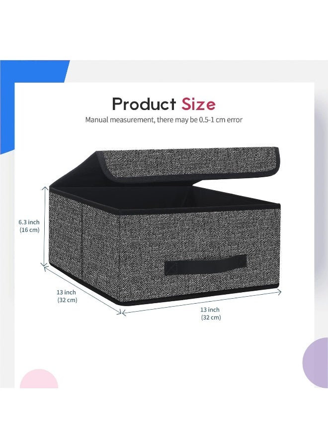 Onlyeasy Foldable Storage Bins Cubes Boxes with Lid  Storage Box Cube Cubby Basket Closet Organizer Pack of Two with Leather Handles for Closet Bedroom 13x13 Black 8MXALB2P - Image 3