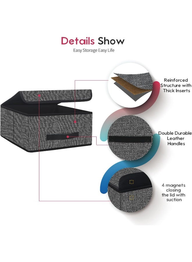 Onlyeasy Foldable Storage Bins Cubes Boxes with Lid  Storage Box Cube Cubby Basket Closet Organizer Pack of Two with Leather Handles for Closet Bedroom 13x13 Black 8MXALB2P - Image 5