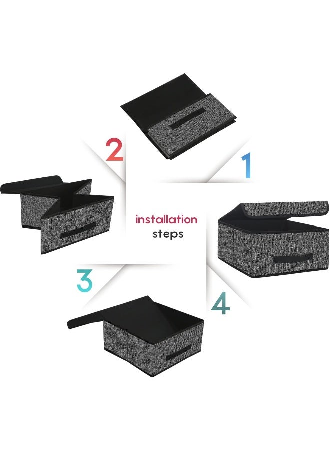 Onlyeasy Foldable Storage Bins Cubes Boxes with Lid  Storage Box Cube Cubby Basket Closet Organizer Pack of Two with Leather Handles for Closet Bedroom 13x13 Black 8MXALB2P - Image 4