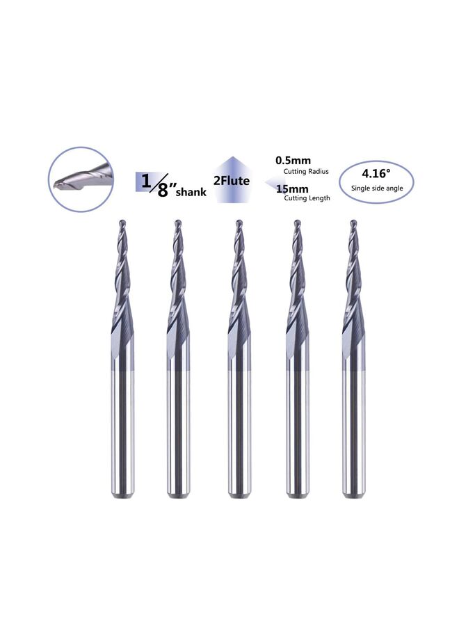 5PCS Tapered Ball Nose Carving End Mill 4MM Shank 0.5MM Radius 1.0MM Diameter Tips 3D Woodworking Tool CNC Router Bits - Image 2