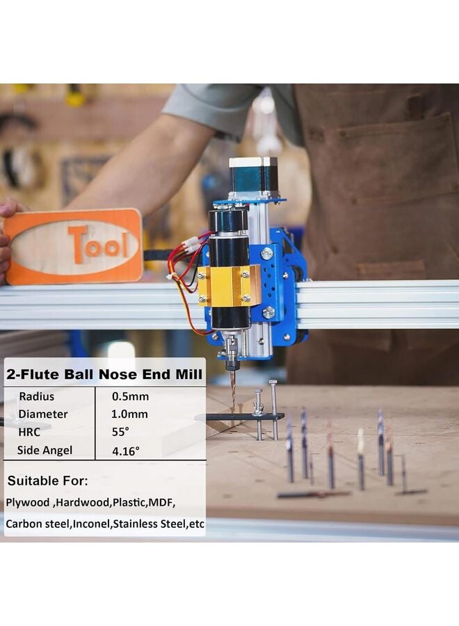 5PCS Tapered Ball Nose Carving End Mill 4MM Shank 0.5MM Radius 1.0MM Diameter Tips 3D Woodworking Tool CNC Router Bits - Image 5