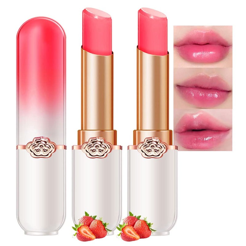 BINGBRUSH Peach Color Changing LipstickMoisturizer Long Lasting Lip Care Lip Balm Magic Lip Gloss Lip Tint Stain Gloss Set for Women 2 Pcs Strawberry Color Changing lipstick