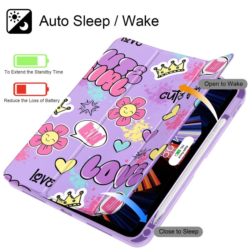 May Chen for iPad (A16) 11th Generation Case 11 Inch 2025, iPad 10th Gen Case 2022 10.9 inch, Built-in Pencil Holder with Shockproof Cover Clear Back Shell Auto Wake/Sleep, Cute Girl Pattern - Image 3