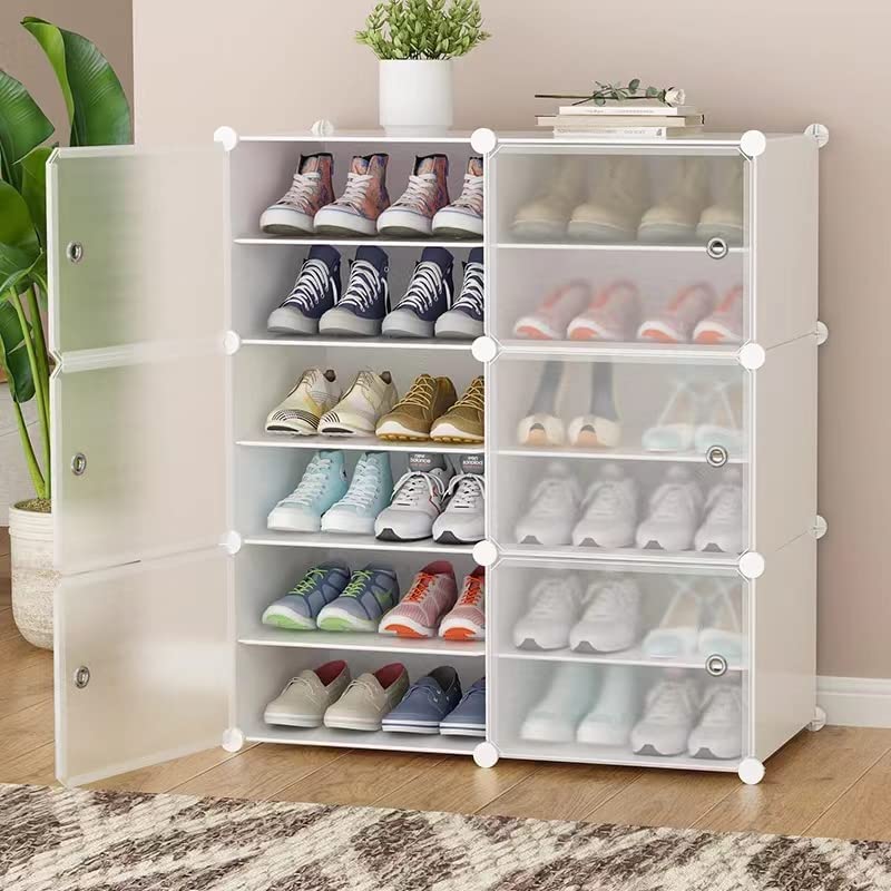 AYSIS Portable Shoe Rack for Home Plastic Shelves Household - DIY Multipurpose Shoe Rack Organizer, 6 Door Shoe Storage-Shelf Entryway for Heels/Slippers/Boots (White, 12-Shelf-6-Door) - Image 1