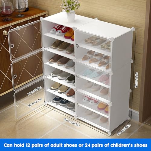 AYSIS Portable Shoe Rack for Home Plastic Shelves Household - DIY Multipurpose Shoe Rack Organizer, 6 Door Shoe Storage-Shelf Entryway for Heels/Slippers/Boots (White, 12-Shelf-6-Door) - Image 3