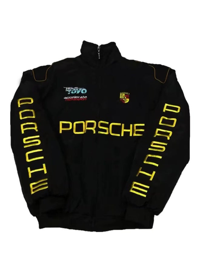 F1 Porsche  Racing Jacket - Shell/UPS Sponsor Badges, Color Block, Embroidered Logo, Full-Zip Design, Unisex Motorsport Streetwear  Coat - Image 1