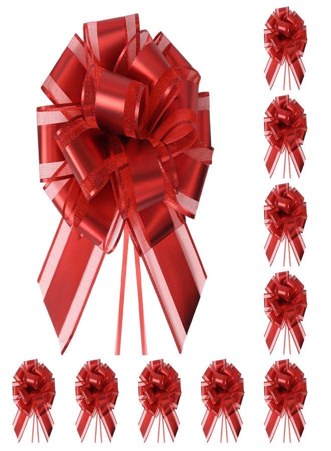 TIMESEEK 10-Pack Classic Red Pull Bow for Gift Wrapping - 6 Inch Reusable Ribbon Bows, Large Instant Floral Decor Bows for Wedding, Christmas, Birthday Decor, Gift Basket & Party Decorations - Image 1