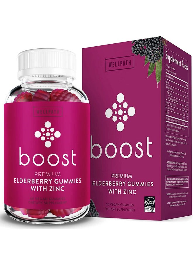 WellPath - Boost [Elderberry Gummies] With Zinc & Vitamin C Immune Support Gummies For Adults ; Sambucus Black Elderberry Gummy Vitamins ; Immunity Booster + Zinc Supplement ; Nongmo & Vegan 60 Ct - Image 1