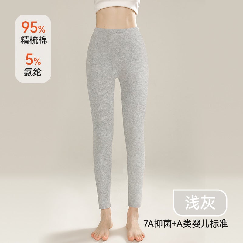 Mens cotton long pants mens thin antibacterial solid color cotton warm pants womens inner wear high waist plus size leggings pants Women's red - Image 2