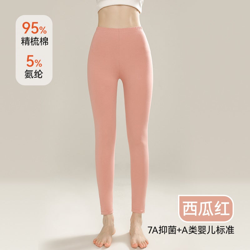 Mens cotton long pants mens thin antibacterial solid color cotton warm pants womens inner wear high waist plus size leggings pants Women's red - Image 5