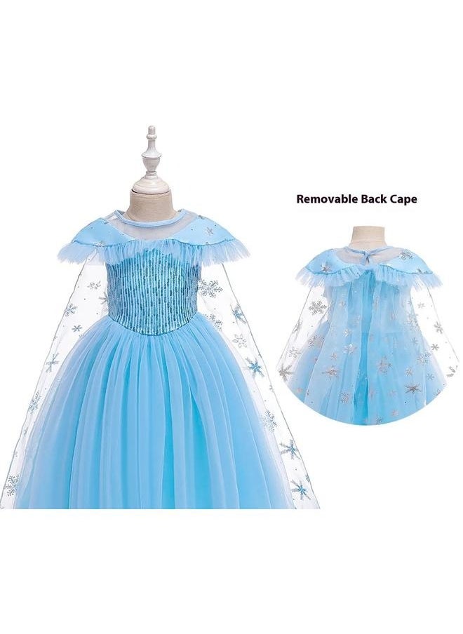 yongsheng Blue Dressy Daisy Girls Ice Princess Dress Up Fancy Party Dresses, Elsa Princess Fancy Dress Halloween Costume Pageant Party Evening Ball Gown Size 150cm  - Image 3