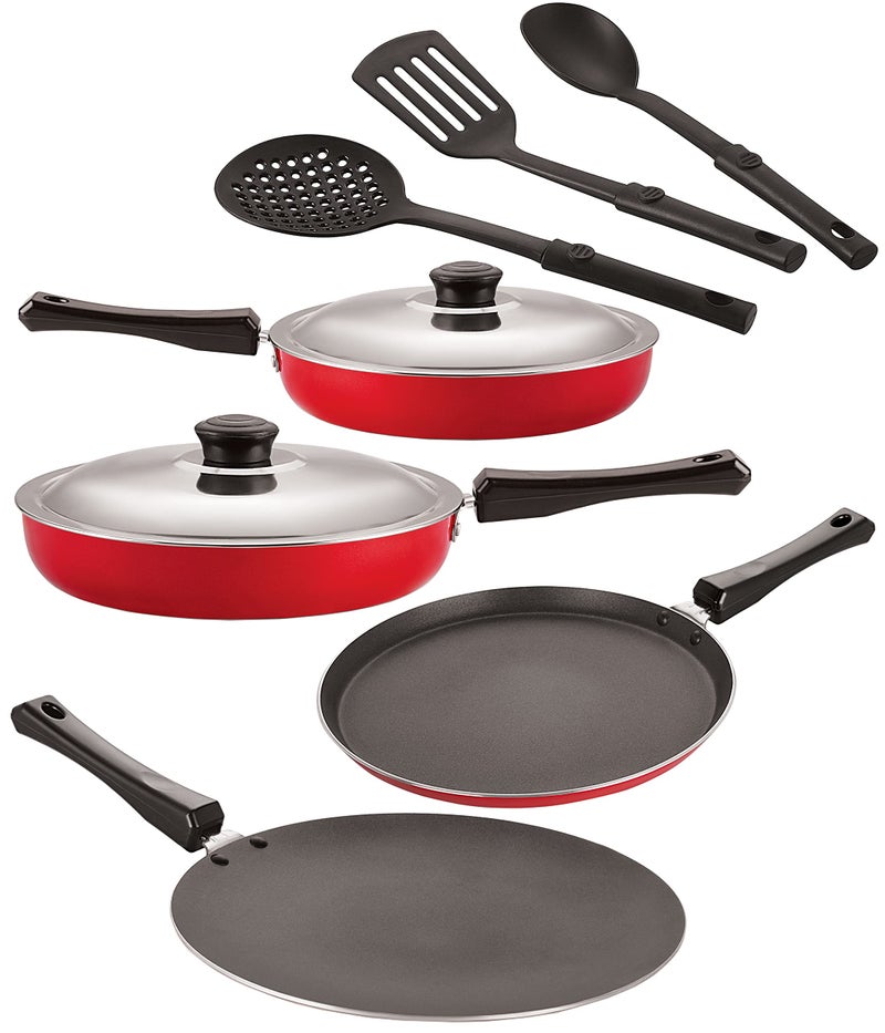 Nirlon Nonstick Coated Aluminium 7 Pcs Set of Concave Tawa-28.5cm,Fry Pan-22cm,Fry Pan-24cm,Flat Tawa-27cm & 3 Spoon (2.6mm_CT12_FP11_FP12_FT12_3SPN) - Image 1