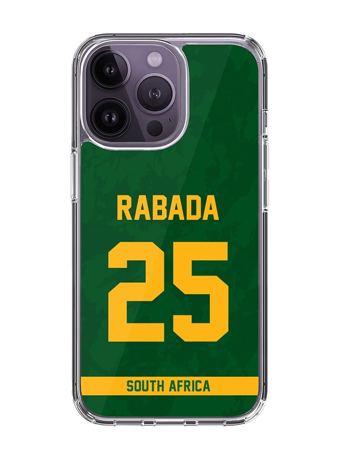 Stylizedd Classic Clear Case for iPhone 14 Pro , Hybrid Soft Case Transparent Cover - Player Name - Kagiso Rabada, Jersey Number- 25