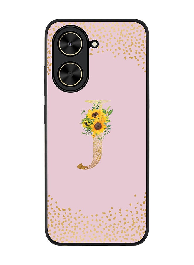 Stylizedd For Xiaomi Poco C71 / Redmi A5 4G Case,Slim fit Camera Protection, Shockproof Thin Phone cover  - Custom Floral Monogram - J  (Pink )