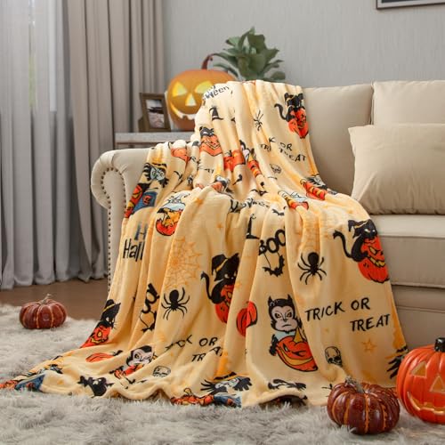 SE SOFTEXLY Pumpkin Reversible Fleece Throw Blanket, 50' x 70', Happy Halloween Print, 320 GSM Super Soft Warm Cozy Blanket for Couch Sofa, Orange Home Decor - Image 2