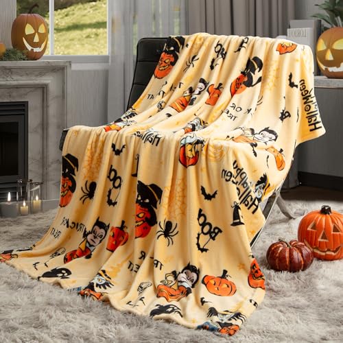 SE SOFTEXLY Pumpkin Reversible Fleece Throw Blanket, 50' x 70', Happy Halloween Print, 320 GSM Super Soft Warm Cozy Blanket for Couch Sofa, Orange Home Decor - Image 1