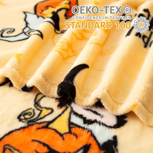 SE SOFTEXLY Pumpkin Reversible Fleece Throw Blanket, 50' x 70', Happy Halloween Print, 320 GSM Super Soft Warm Cozy Blanket for Couch Sofa, Orange Home Decor - Image 5