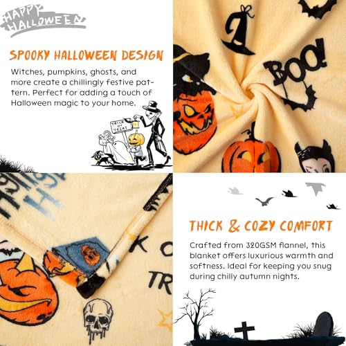 SE SOFTEXLY Pumpkin Reversible Fleece Throw Blanket, 50' x 70', Happy Halloween Print, 320 GSM Super Soft Warm Cozy Blanket for Couch Sofa, Orange Home Decor - Image 4
