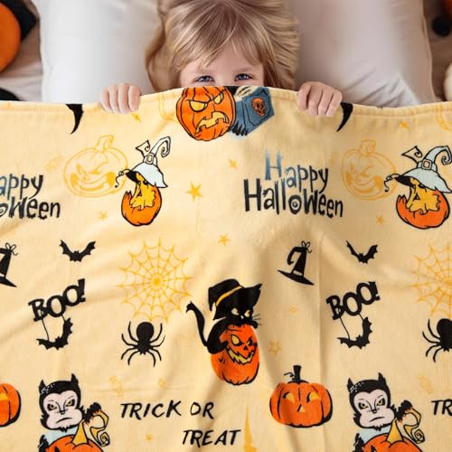 SE SOFTEXLY Pumpkin Reversible Fleece Throw Blanket, 50' x 70', Happy Halloween Print, 320 GSM Super Soft Warm Cozy Blanket for Couch Sofa, Orange Home Decor - Image 3