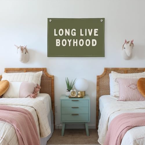 PLKMN Long Live Boyhood Banner, Boy Nursery Decor, Canvas Banner Wall Hanging Flag Decor for Nursery Playroom Toddler Room, Boys Kids Room (Green) - Image 5