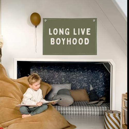 PLKMN Long Live Boyhood Banner, Boy Nursery Decor, Canvas Banner Wall Hanging Flag Decor for Nursery Playroom Toddler Room, Boys Kids Room (Green) - Image 3