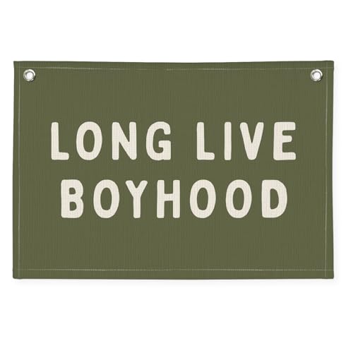 PLKMN Long Live Boyhood Banner, Boy Nursery Decor, Canvas Banner Wall Hanging Flag Decor for Nursery Playroom Toddler Room, Boys Kids Room (Green) - Image 1