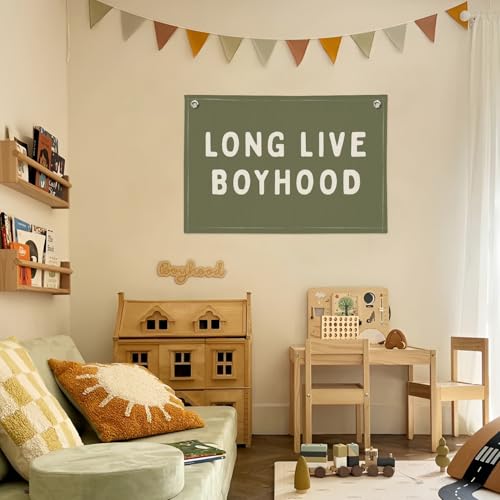 PLKMN Long Live Boyhood Banner, Boy Nursery Decor, Canvas Banner Wall Hanging Flag Decor for Nursery Playroom Toddler Room, Boys Kids Room (Green) - Image 4