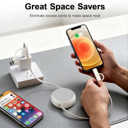 Verilux® 4 in 1 Retractable C Type Charger Cable 1M/3.3Ft, PD 60W USB C Cable Fast Charging & 480Mbps Data C Type Fast Charging with USB/C to Lighting/C for iPhone 17/16/15/14, Galaxy S25/S24/S23 - Image 5