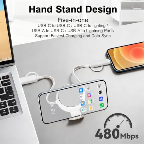 Verilux® 4 in 1 Retractable C Type Charger Cable 1M/3.3Ft, PD 60W USB C Cable Fast Charging & 480Mbps Data C Type Fast Charging with USB/C to Lighting/C for iPhone 17/16/15/14, Galaxy S25/S24/S23 - Image 2