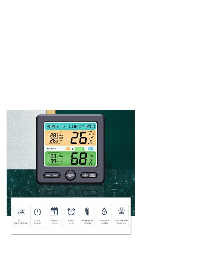 Indoor Digital Thermometer Hygrometer and Alarm Clock, 5s Fast Refresh Accurate Temperature Humidity Monitor for Home Bedroom Baby Room Office Greenhouse Cellar (Black) - Image 2