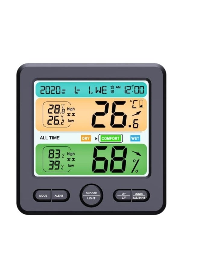 Indoor Digital Thermometer Hygrometer and Alarm Clock, 5s Fast Refresh Accurate Temperature Humidity Monitor for Home Bedroom Baby Room Office Greenhouse Cellar (Black) - Image 1