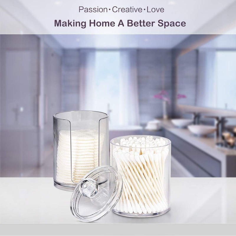 SheeChung Qtip Holder Dispenser Set - Apothecary Jars Bathroom Clear Plastic Acrylic for Cotton Balls, Swabs, Q-Tips, Rounds, Makeup Pads Storage Canister - Image 3