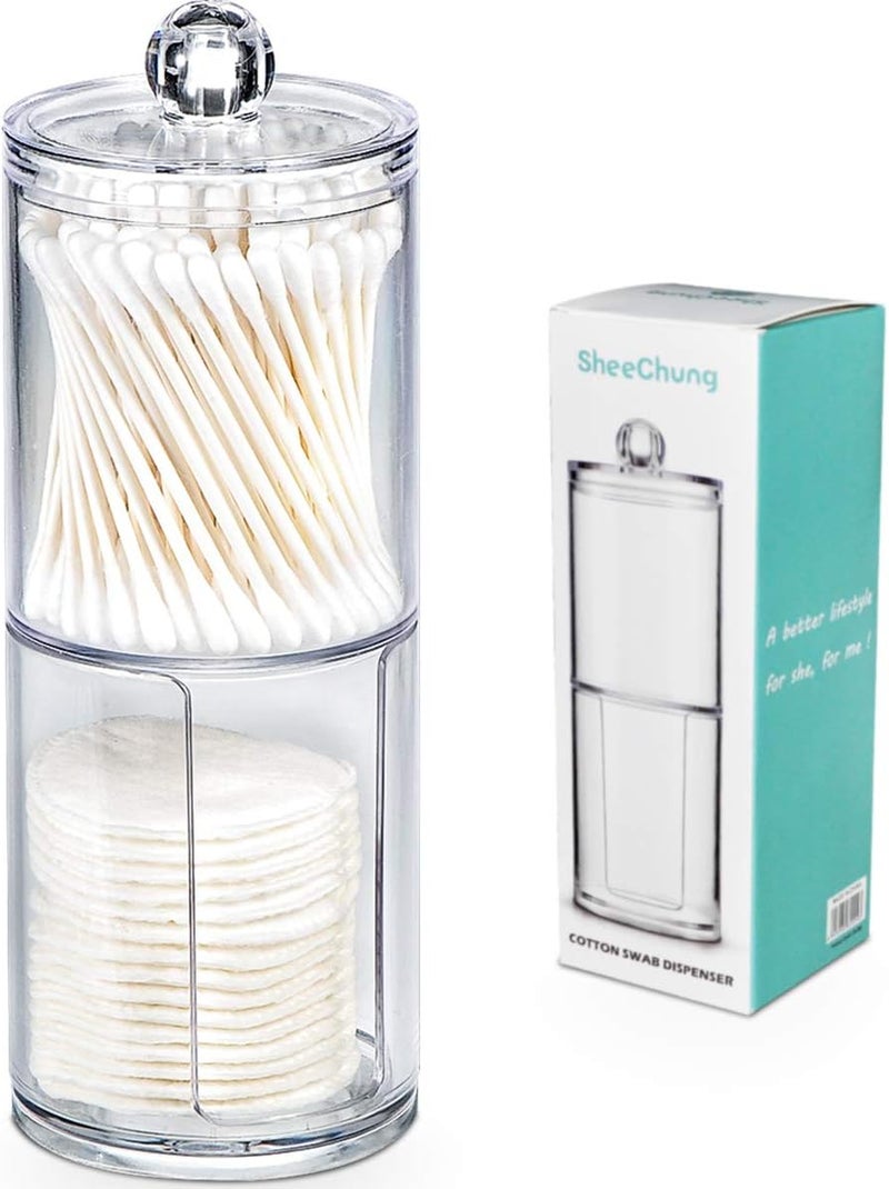 SheeChung Qtip Holder Dispenser Set - Apothecary Jars Bathroom Clear Plastic Acrylic for Cotton Balls, Swabs, Q-Tips, Rounds, Makeup Pads Storage Canister - Image 1