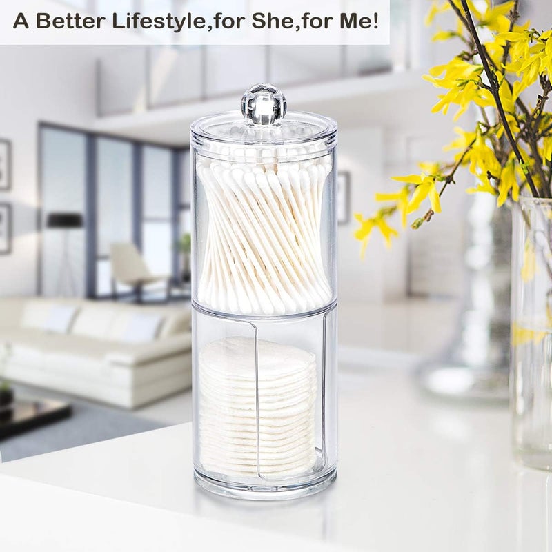 SheeChung Qtip Holder Dispenser Set - Apothecary Jars Bathroom Clear Plastic Acrylic for Cotton Balls, Swabs, Q-Tips, Rounds, Makeup Pads Storage Canister - Image 4