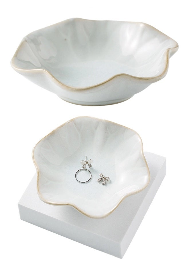 Lotus Leaf Ceramic Jewelry Dish 1 Pack, Small Ring Holder Trinket Tray for Vanity Bathroom Earrings Necklace Decor - Image 1