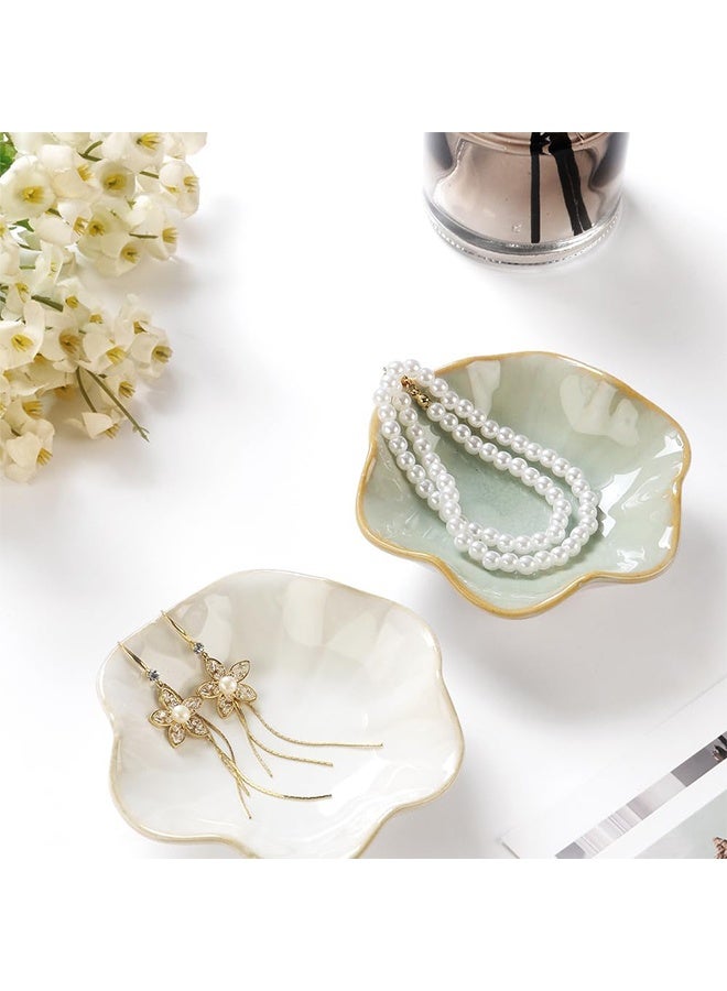 Lotus Leaf Ceramic Jewelry Dish 1 Pack, Small Ring Holder Trinket Tray for Vanity Bathroom Earrings Necklace Decor - Image 5