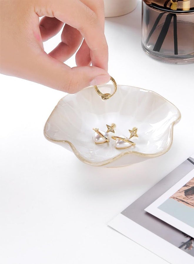Lotus Leaf Ceramic Jewelry Dish 1 Pack, Small Ring Holder Trinket Tray for Vanity Bathroom Earrings Necklace Decor - Image 3
