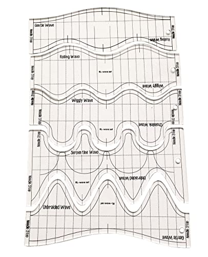 HONEYSEW HONEYSEW 6PCS Unique Wavelengths Wave Quilting Ruler Template Stencil with Low Shank Ruler Foot NonSlip Adhesive Ruler Grips