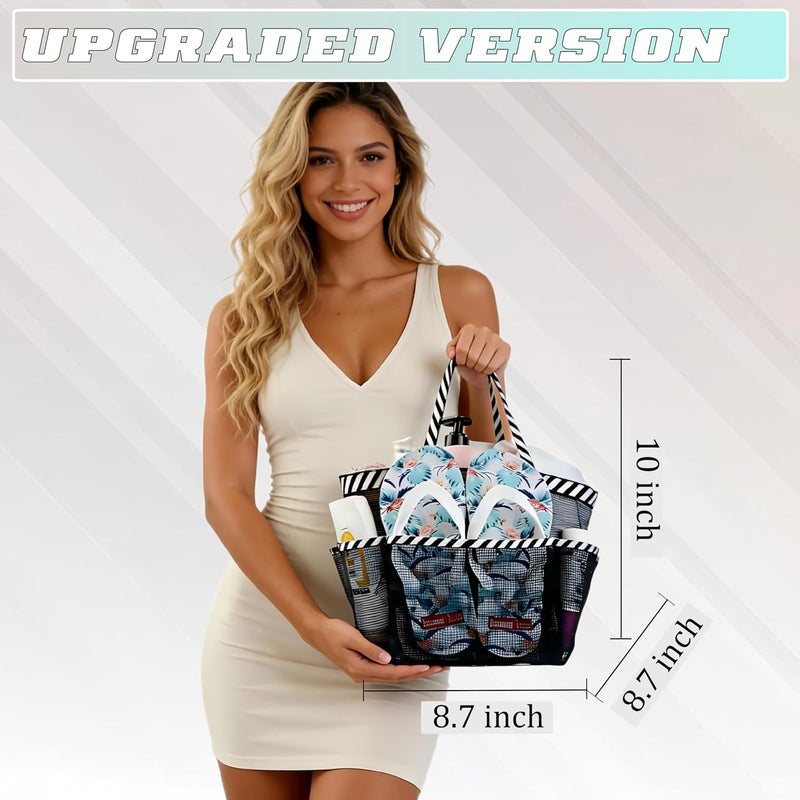 Attmu 2 Pack Portable Mesh Shower Caddy Dorm with 8 Mesh Storage Pockets, Quick Dry Waterproof Shower Tote Bag Oxford - Image 3