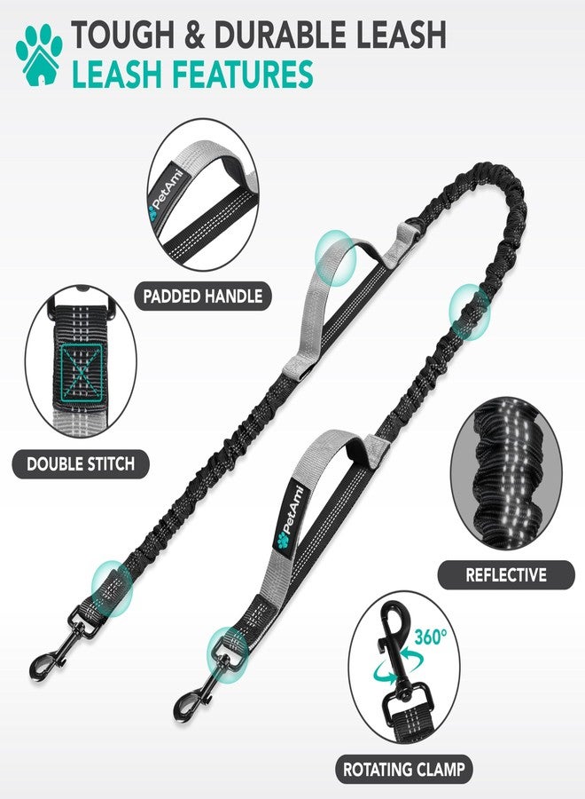 PetAmi Heavy Duty Hands Free Dog Leash, Adjustable Waist Belt for Large Dog Walking Up to 125 lbs, Bungee Leash for Pet Running, Hiking, Reflective Safety for Jogging, Biking, Grey Handle - Image 3