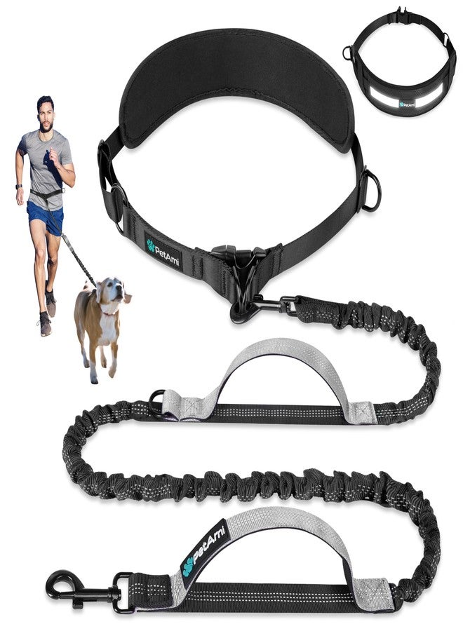 PetAmi Heavy Duty Hands Free Dog Leash, Adjustable Waist Belt for Large Dog Walking Up to 125 lbs, Bungee Leash for Pet Running, Hiking, Reflective Safety for Jogging, Biking, Grey Handle - Image 1