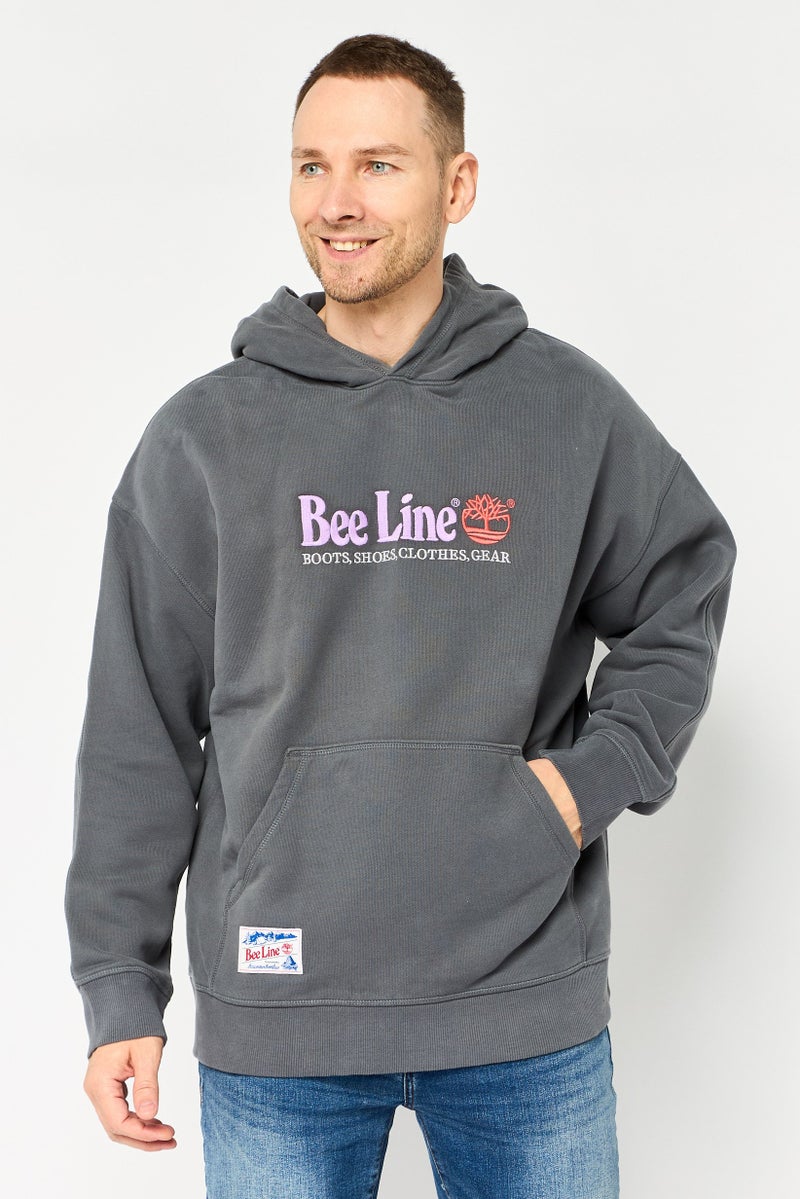 Timberland Men Embroidered Logo Long Sleeve Hoodie, Dark Grey - Image 1