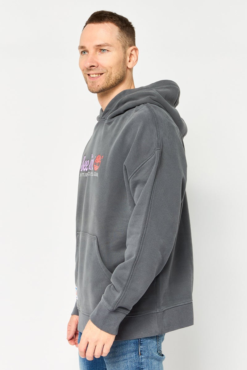 Timberland Men Embroidered Logo Long Sleeve Hoodie, Dark Grey - Image 3