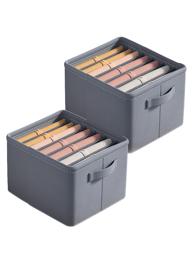 Neostyle 2pcs Jeans Wardrobe Clothes Organizer,7 Grids Closet Organizers and Storage Baskets, Washable Foldable Closet Drawer Storage Box (Grey) - Image 1
